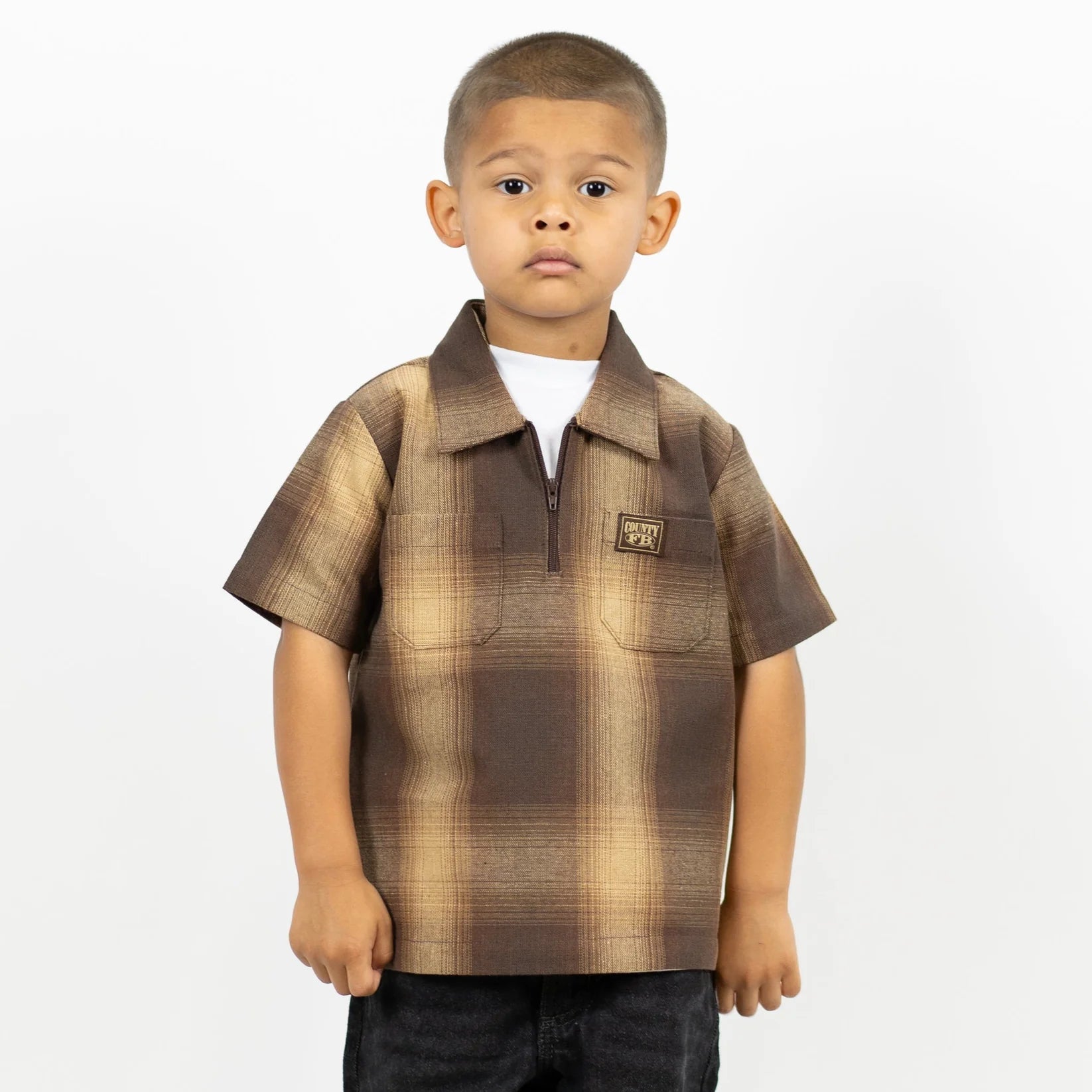 FB County Kids Short Sleeve Checker Zip Shirt