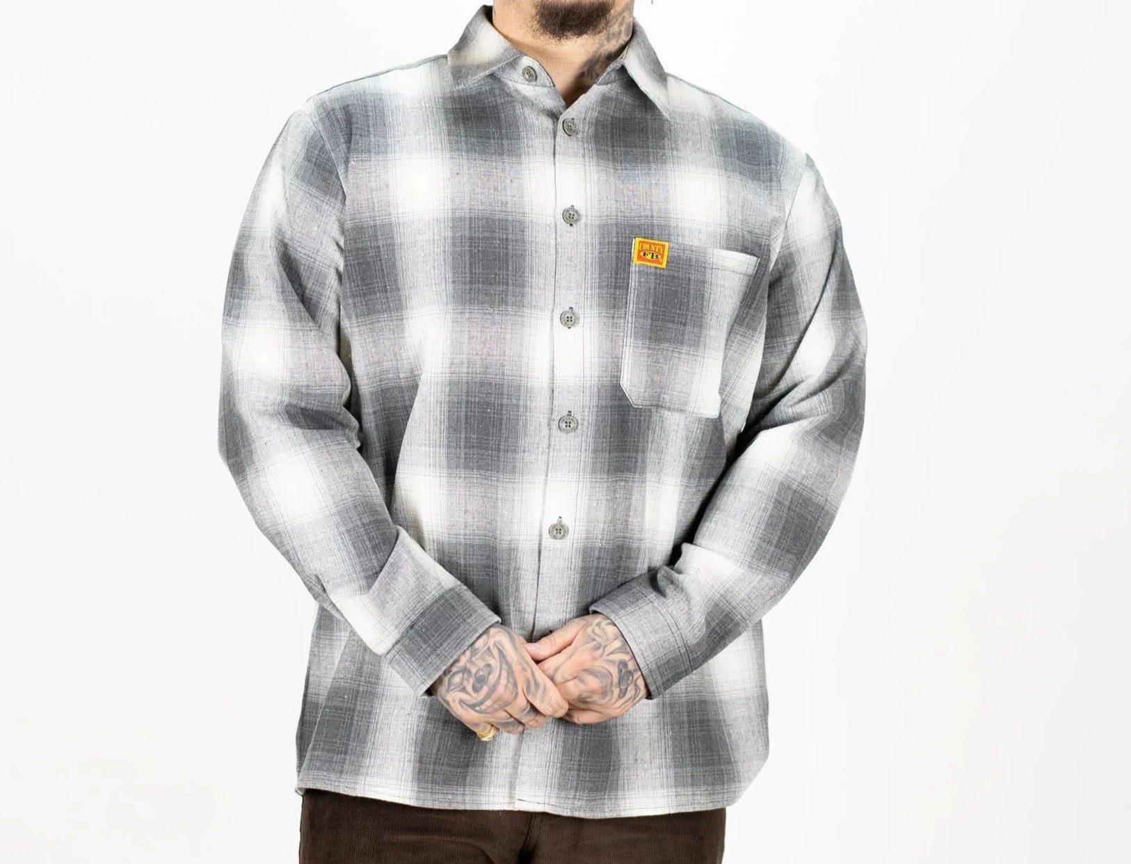 FB County Long Sleeve Checker Flannel Shirt Light Charcoal / White
