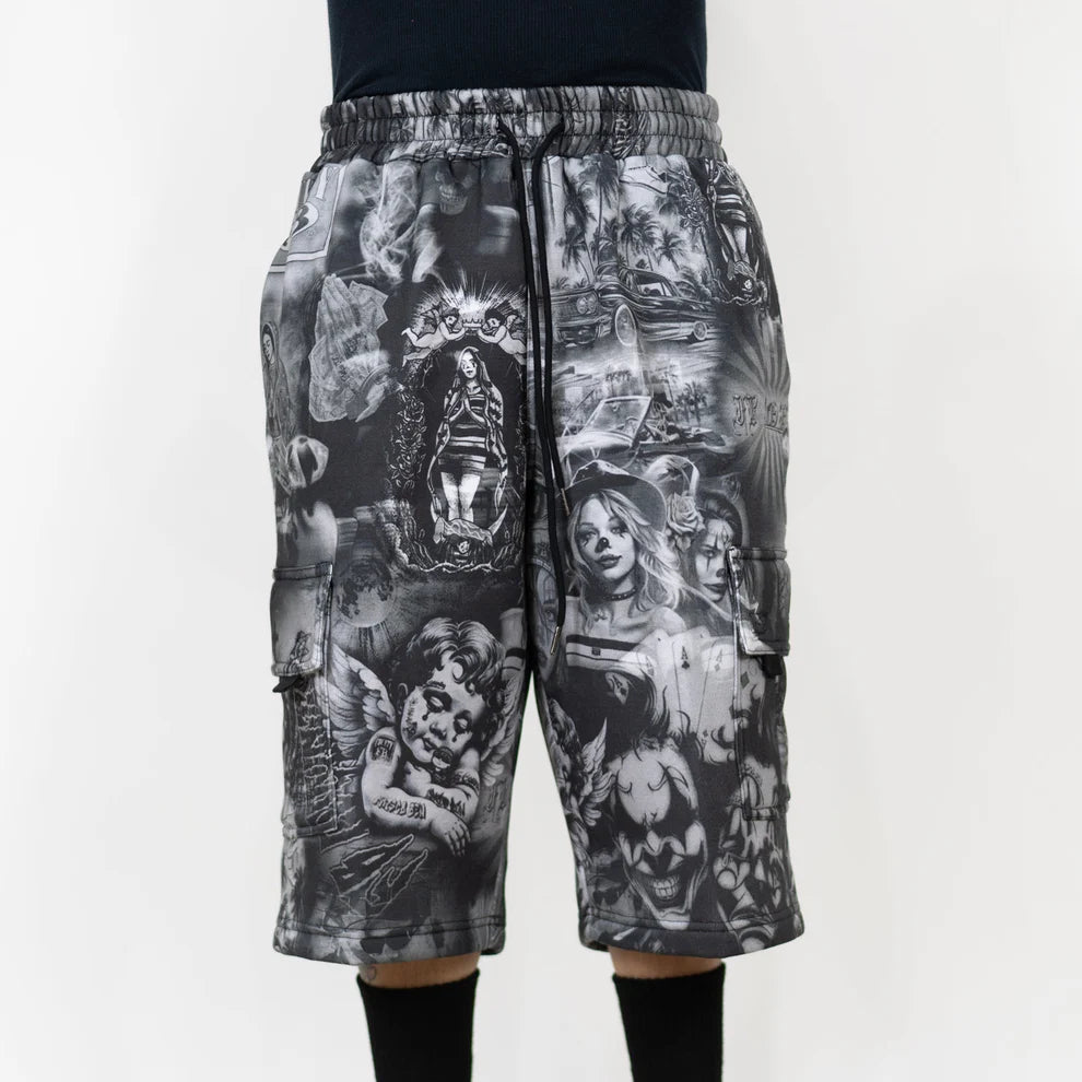 FB County Laser Print Fleece Cargo Shorts FB County