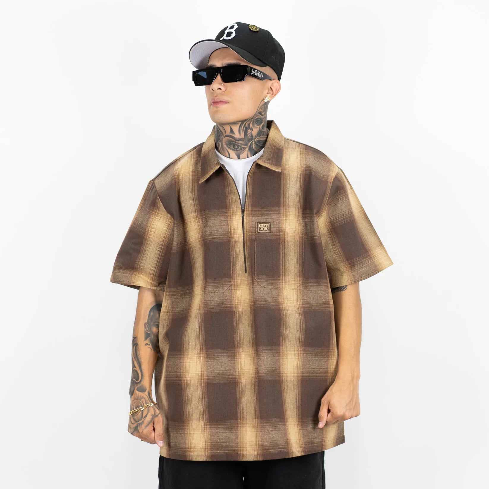 FB County Short Sleeve Checker Zip Shirt