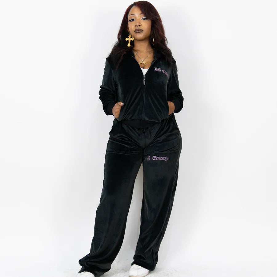 FB County Rhinestone Velour Tracksuit