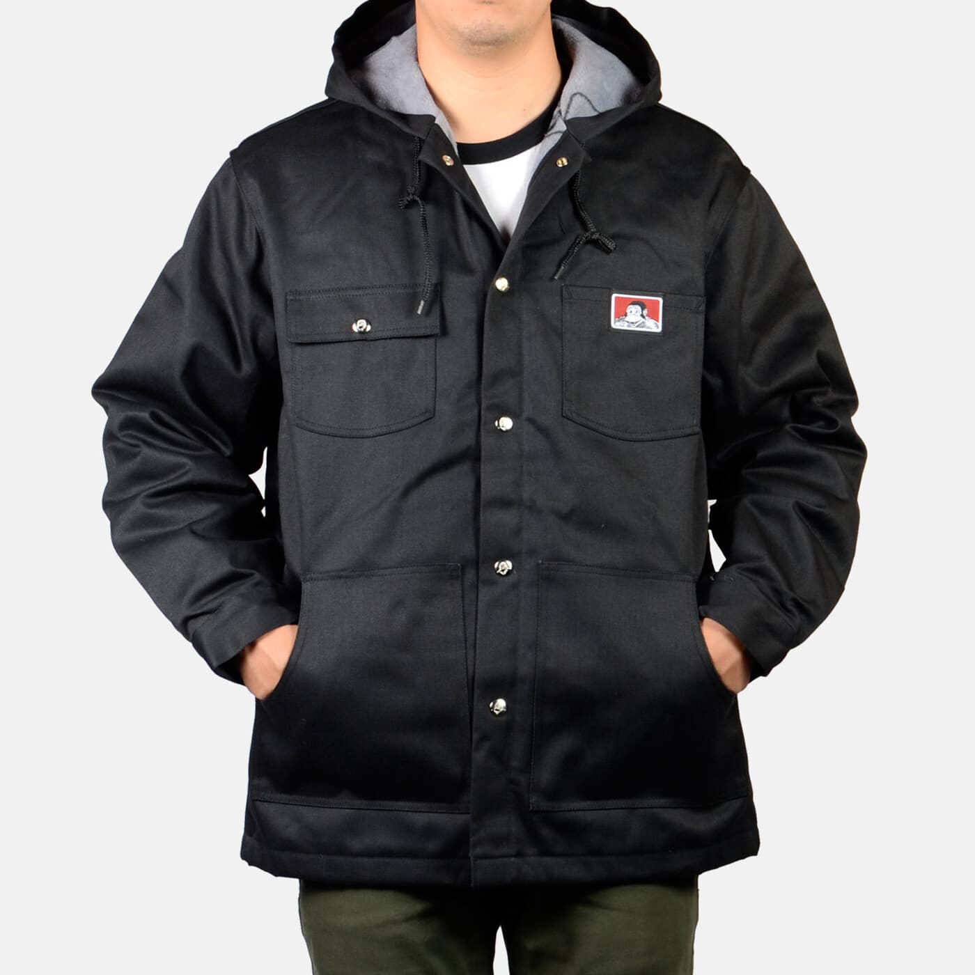 Hooded Front Snap Jacket – Black